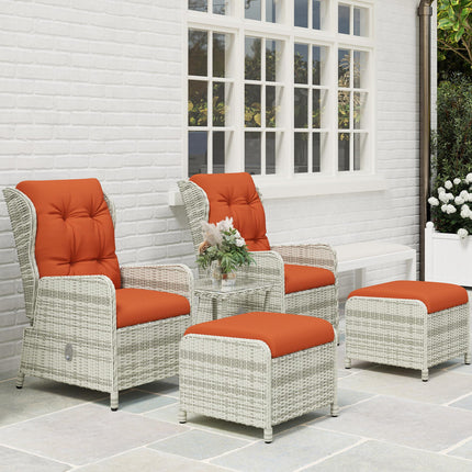 5 Piece Rattan Bistro Set with Cushions and Glass Table Top - Orange