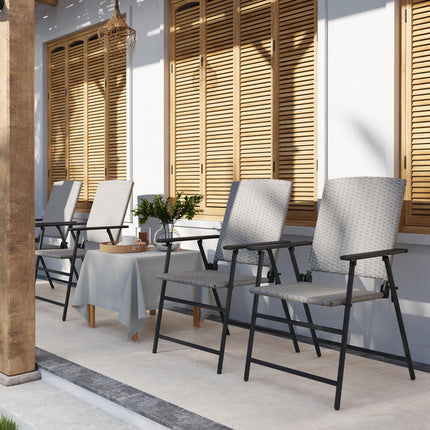 Set of Four Folding Rattan Seat Chairs - Grey