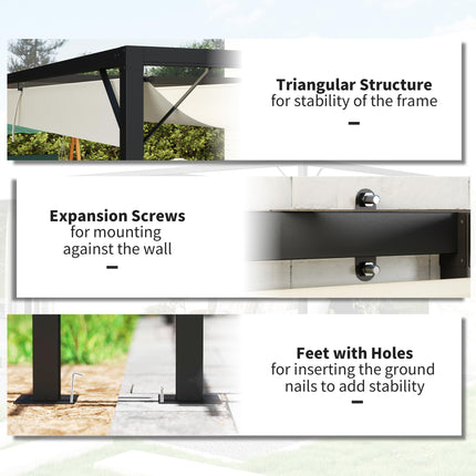 4 x 3 Metre Retractable Pergola Canopy with Metal Frame - Cream White