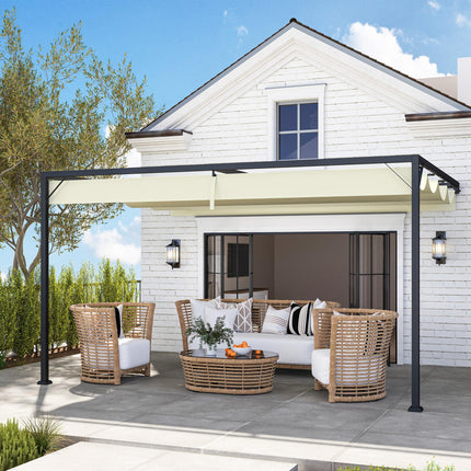 4 x 3 Metre Retractable Pergola Canopy with Metal Frame - Cream White