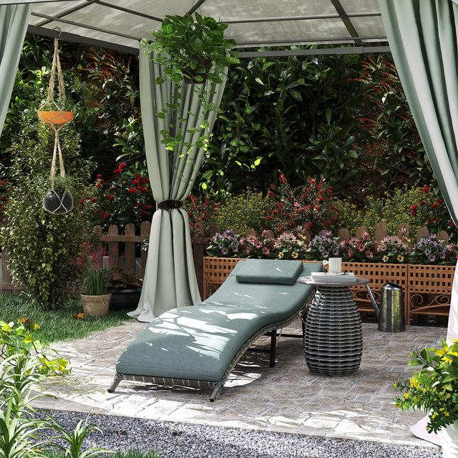 Rattan Folding Sun Lounger with Cushion and Pillow - Mixed Grey