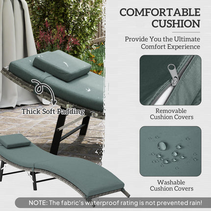 Rattan Folding Sun Lounger with Cushion and Pillow - Mixed Grey