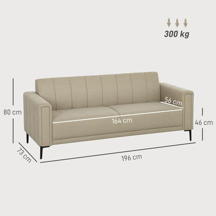 3 Seater Sofa, Modern Fabric Sofa Couch, Channel Tufted Upholstered Sofa Settee