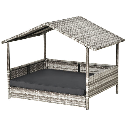 Wicker Dog House with Canopy and Removable Cushion for Small & Medium Dogs - Dark Grey