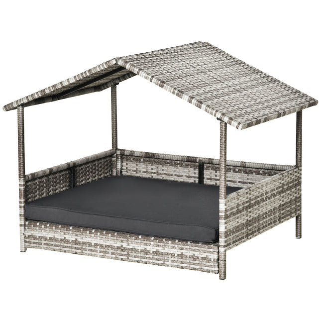 Wicker Dog House with Canopy and Removable Cushion for Small & Medium Dogs - Dark Grey