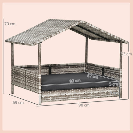 Wicker Dog House with Canopy and Removable Cushion for Small & Medium Dogs - Dark Grey