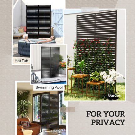 Outsunny Decorative Privacy Fence Screen, Metal Outdoor Privacy Screen Climbing Plant Trellis with Stand, 122 x 198 cm, Black