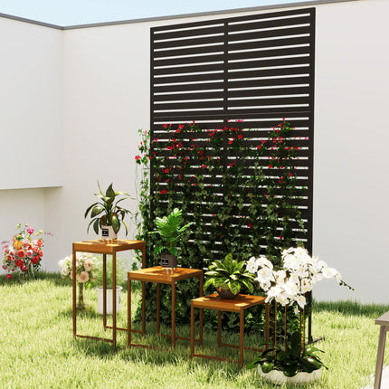Outsunny Decorative Privacy Fence Screen, Metal Outdoor Privacy Screen Climbing Plant Trellis with Stand, 122 x 198 cm, Black