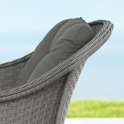 4 Piece Aluminium Frame Rattan Garden Set with Glass-Top Table - Light Grey