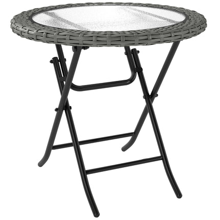 Folding Rattan Garden Dining Table, 68 cm Round Rattan Garden Table with Water R