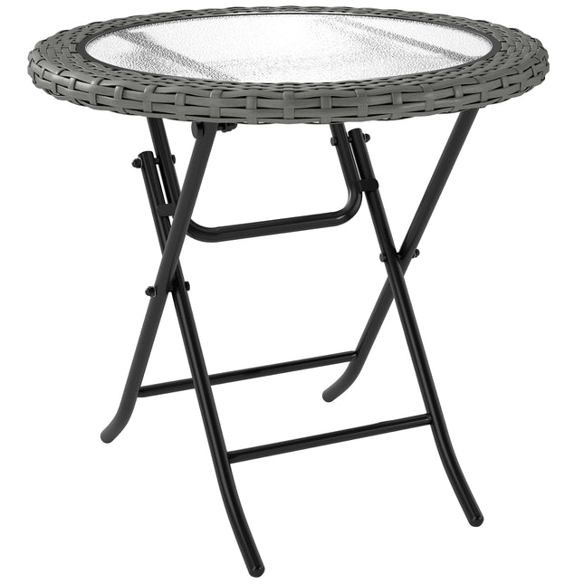Folding Rattan Garden Dining Table, 68 cm Round Rattan Garden Table with Water R