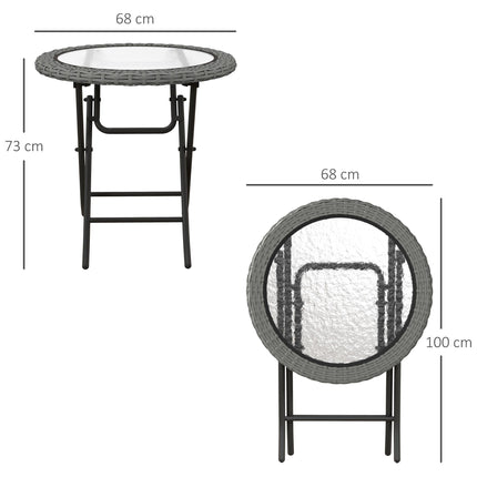Folding Rattan Garden Dining Table, 68 cm Round Rattan Garden Table with Water R