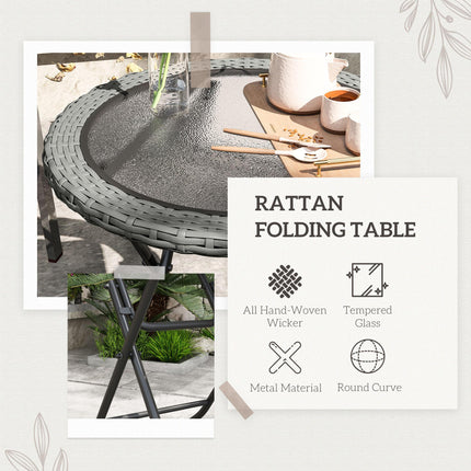 Folding Rattan Garden Dining Table, 68 cm Round Rattan Garden Table with Water R