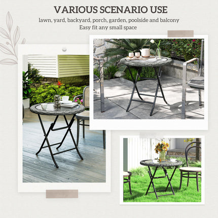 Folding Rattan Garden Dining Table, 68 cm Round Rattan Garden Table with Water R
