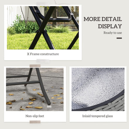 Folding Rattan Garden Dining Table, 68 cm Round Rattan Garden Table with Water R
