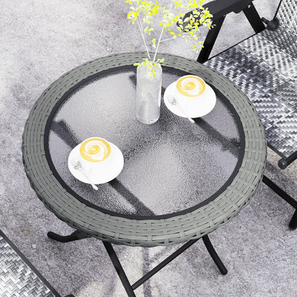 Folding Rattan Garden Dining Table, 68 cm Round Rattan Garden Table with Water R