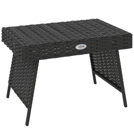 Foldable Outdoor Rattan Side Table with Steel Frame 60x41x41 cm - Black