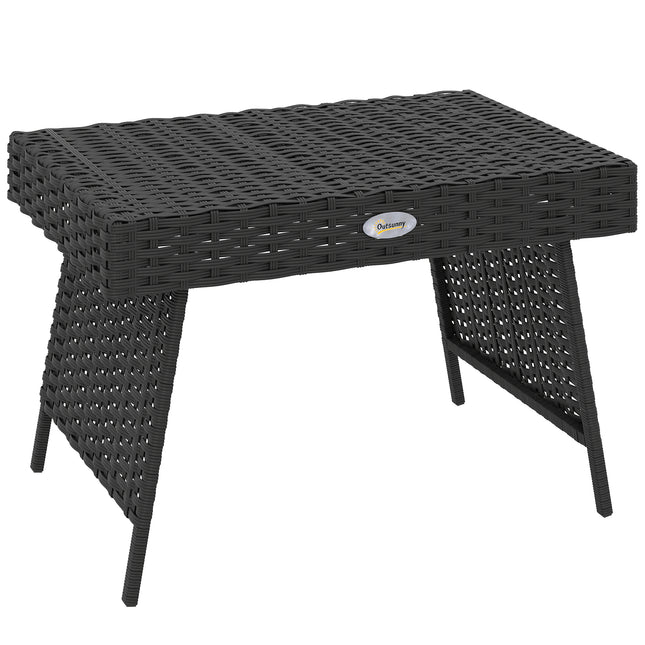Foldable Outdoor Rattan Side Table with Steel Frame 60x41x41 cm - Black