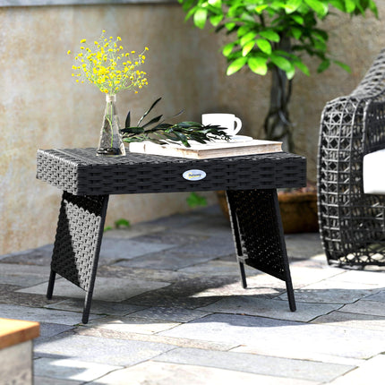 Foldable Outdoor Rattan Side Table with Steel Frame 60x41x41 cm - Black