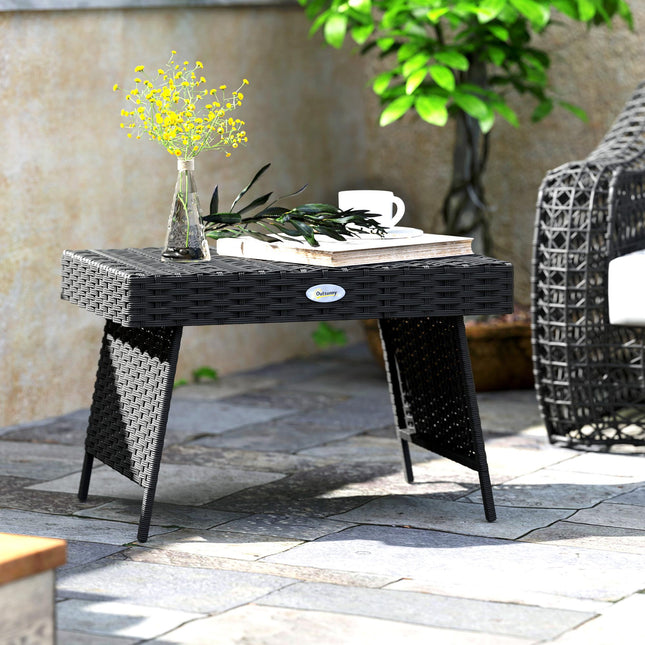 Foldable Outdoor Rattan Side Table with Steel Frame 60x41x41 cm - Black