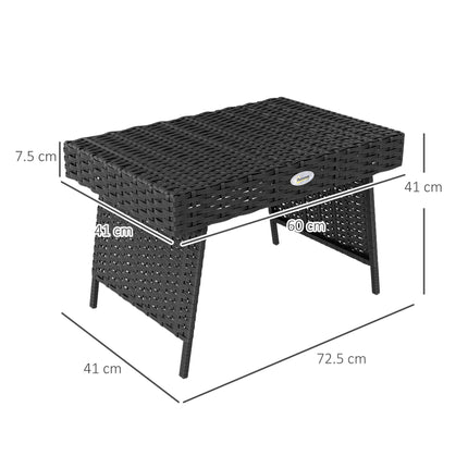 Foldable Outdoor Rattan Side Table with Steel Frame 60x41x41 cm - Black