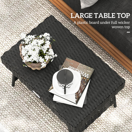 Foldable Outdoor Rattan Side Table with Steel Frame 60x41x41 cm - Black