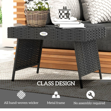 Foldable Outdoor Rattan Side Table with Steel Frame 60x41x41 cm - Black