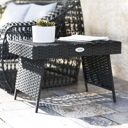 Foldable Outdoor Rattan Side Table with Steel Frame 60x41x41 cm - Black