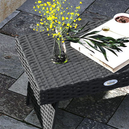 Foldable Outdoor Rattan Side Table with Steel Frame 60x41x41 cm - Black