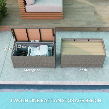 130 L Rattan Garden Storage Box, with Seat - Grey