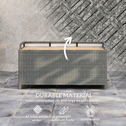 130 L Rattan Garden Storage Box, with Seat - Grey