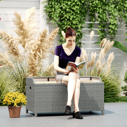 130 L Rattan Garden Storage Box, with Seat - Grey