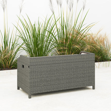 130 L Rattan Garden Storage Box, with Seat - Grey