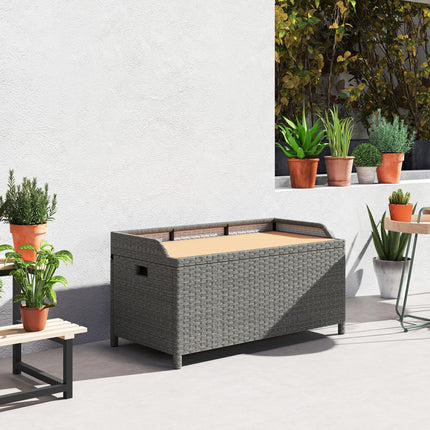 130 L Rattan Garden Storage Box, with Seat - Grey