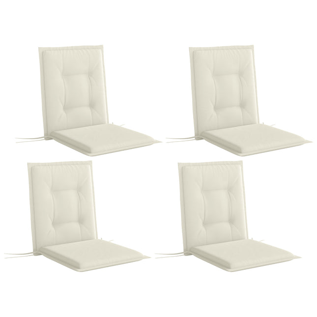 Set of 4 Padded Cotton Garden Seat Cushions with Tie Fastenings - White