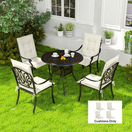 Set of 4 Padded Cotton Garden Seat Cushions with Tie Fastenings - White