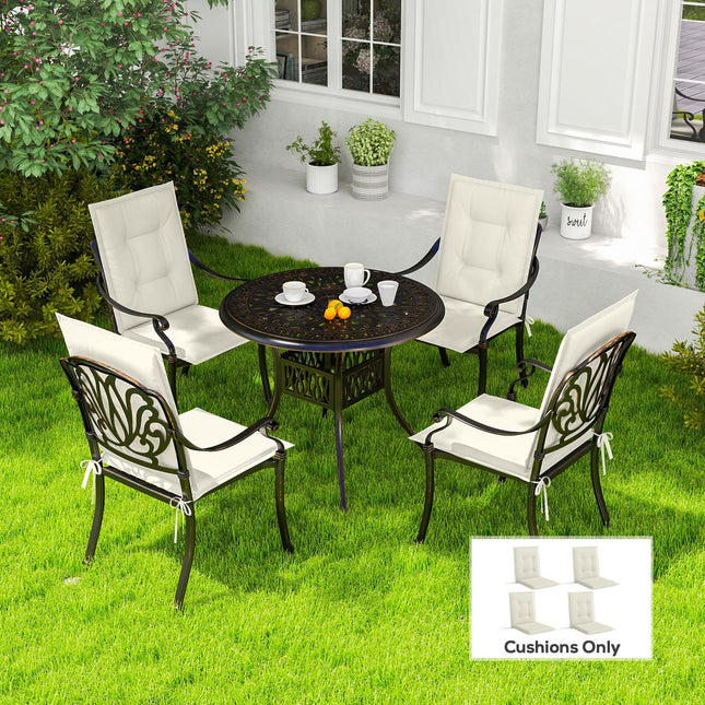 Set of 4 Padded Cotton Garden Seat Cushions with Tie Fastenings - White