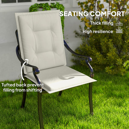 Set of 4 Padded Cotton Garden Seat Cushions with Tie Fastenings - White