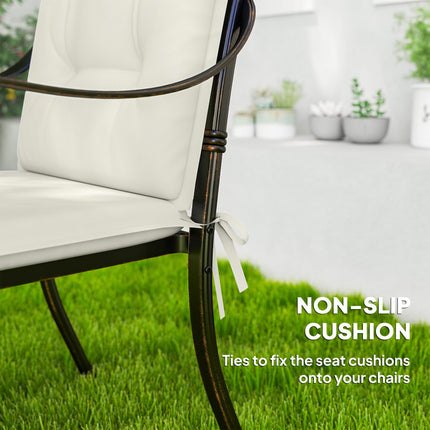 Set of 4 Padded Cotton Garden Seat Cushions with Tie Fastenings - White