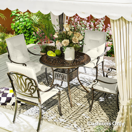 Set of 4 Padded Cotton Garden Seat Cushions with Tie Fastenings - White