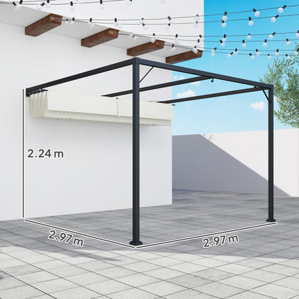 3 x 3 Metre Outdoor Pergola with Retractable Canopy - Cream White