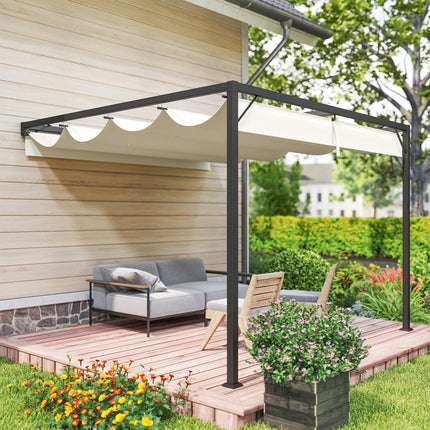 3 x 3 Metre Outdoor Pergola with Retractable Canopy - Cream White
