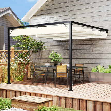 3 x 3 Metre Outdoor Pergola with Retractable Canopy - Cream White