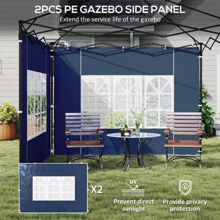 Set of Two 3x3m Gazebo Frame Replacement Walls with Windows - Blue