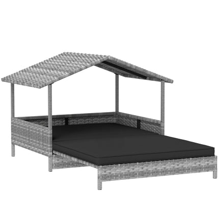 Extendable Elevated Rattan Dog Bed with Water-Resistant Roof and Removable Cushion - Charcoal Grey