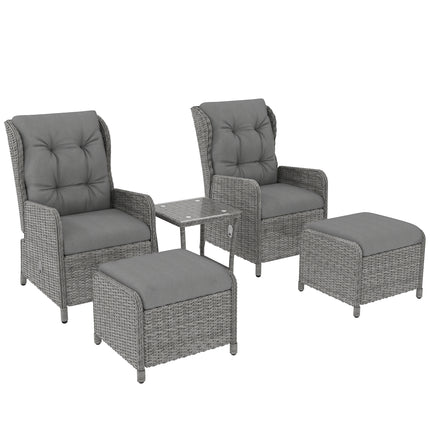 5 Pieces Rattan Bistro Set with Adjustable Back, Reclining Wicker Balcony Furnit