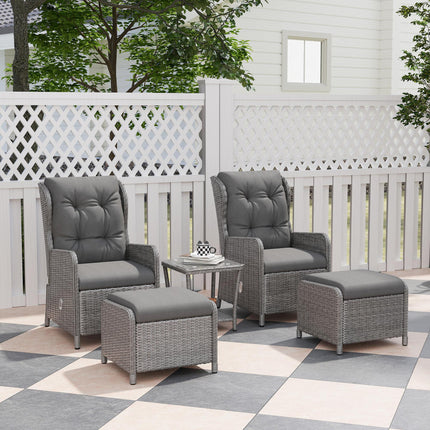 5 Pieces Rattan Bistro Set with Adjustable Back, Reclining Wicker Balcony Furnit