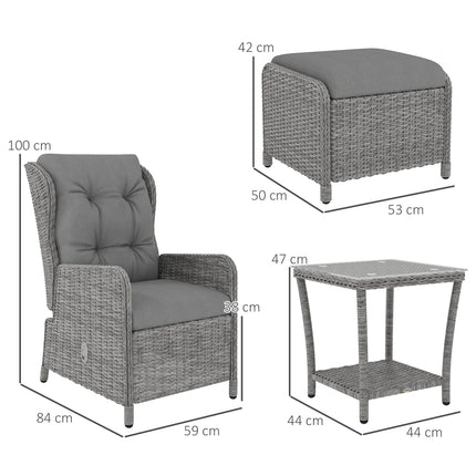 5 Pieces Rattan Bistro Set with Adjustable Back, Reclining Wicker Balcony Furnit