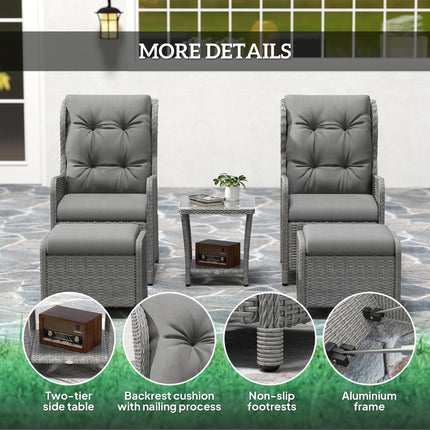 5 Pieces Rattan Bistro Set with Adjustable Back, Reclining Wicker Balcony Furnit