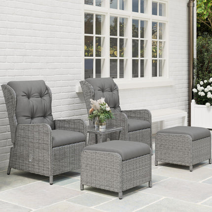 5 Pieces Rattan Bistro Set with Adjustable Back, Reclining Wicker Balcony Furnit